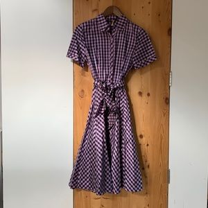 Rockabilly lavendar + navy blue plaid shirtdress